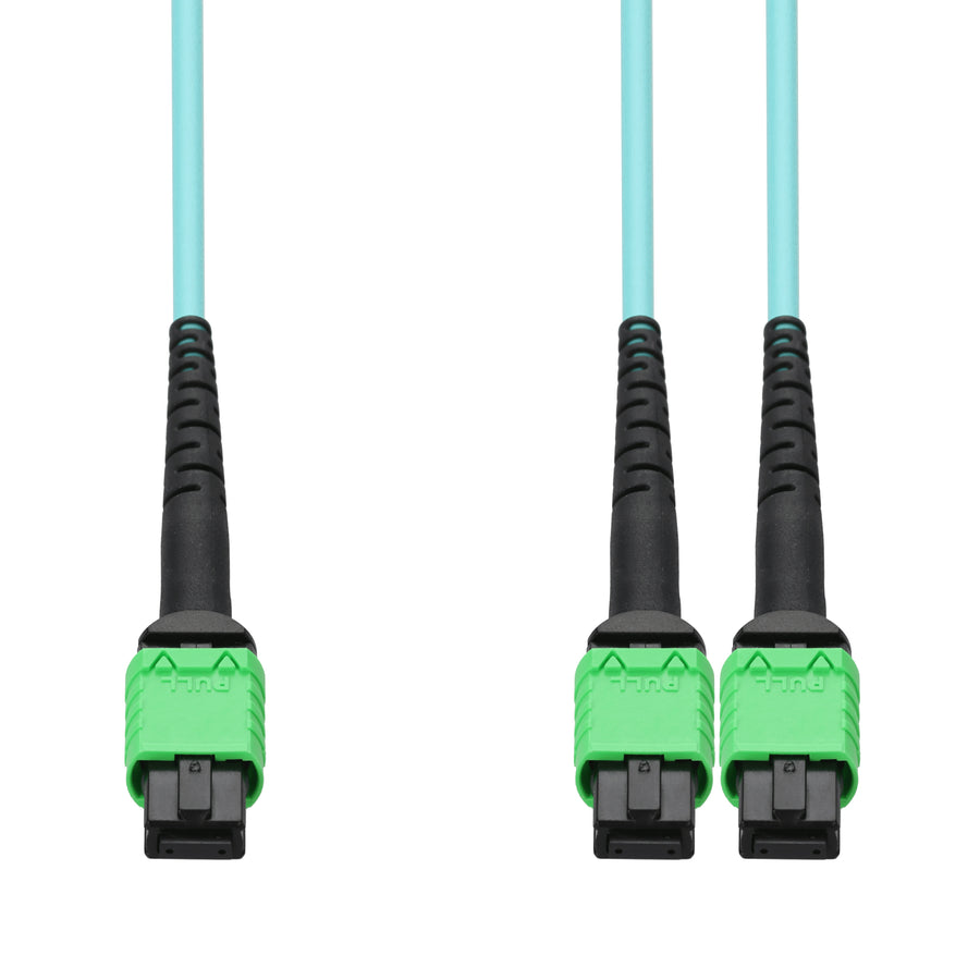 3m MPO/APC to 2xMPO/APC Aqua OM4 LSZH 8-Strand Fiber Patch Cable