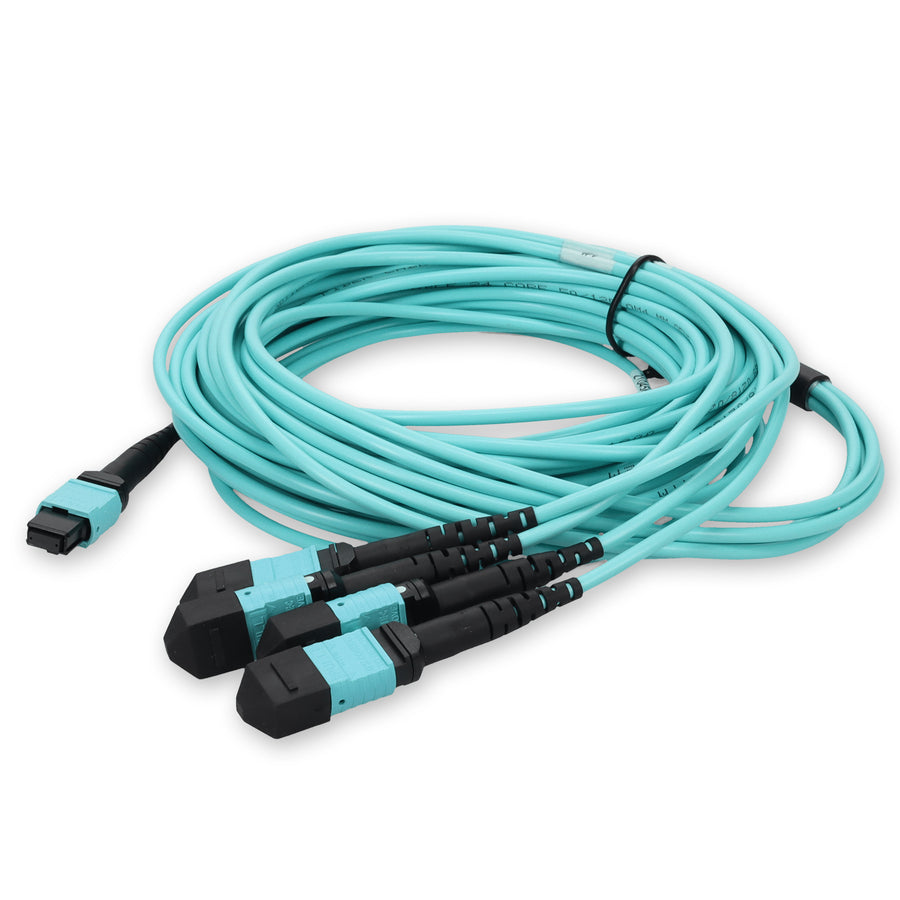 10m MPO-16/UPC to 4xMPO/UPC Aqua OM4 OFNR (Riser-Rated) 16-Strand Fiber Fanout Cable