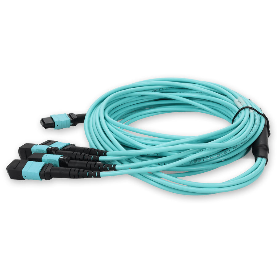 10m MPO-16/UPC to 4xMPO/UPC Aqua OM4 OFNR (Riser-Rated) 16-Strand Fiber Fanout Cable