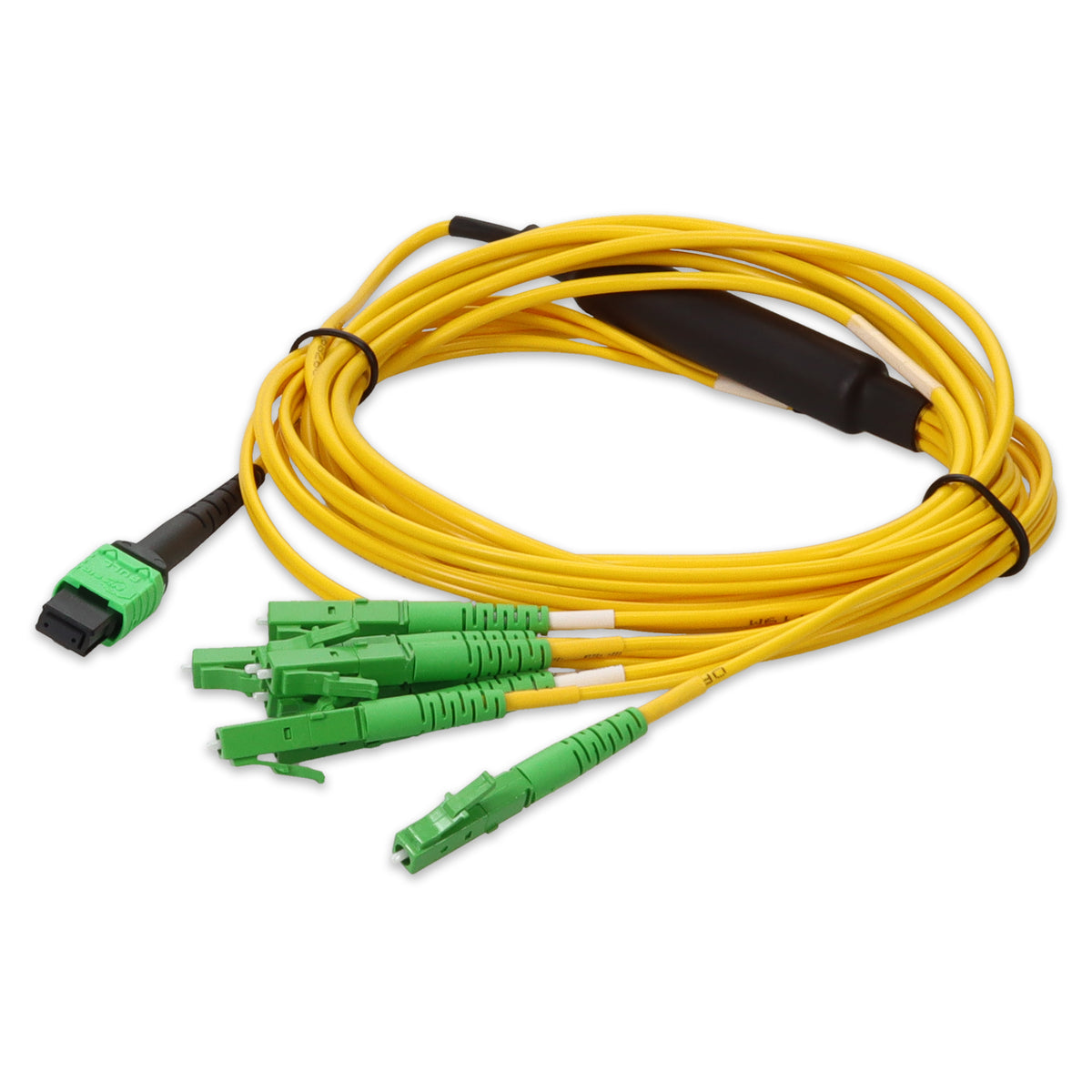 5m MPO/APC to 4xALC Duplex (8xALC)/APC Yellow OS2 OFNR (Riser-Rated) 8-Strand SMF Fiber Fanout Cable