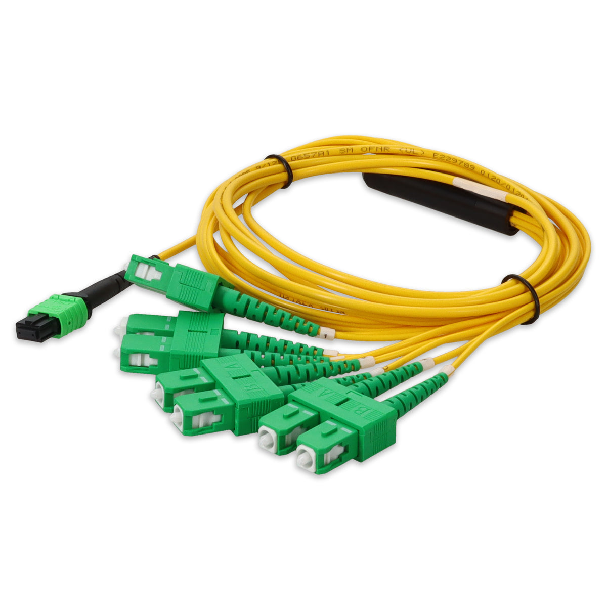 2m MPO/APC to 4xASC Duplex (8xASC)/APC Yellow OS2 OFNR (Riser-Rated) 8-Strand SMF Fiber Fanout Cable
