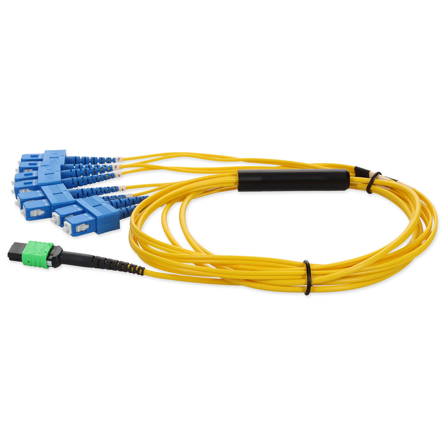 5m MPO/APC to 4xSC Duplex (8xSC)/UPC Yellow OS2 OFNR (Riser-Rated) 8-Strand SMF Fiber Fanout Cable