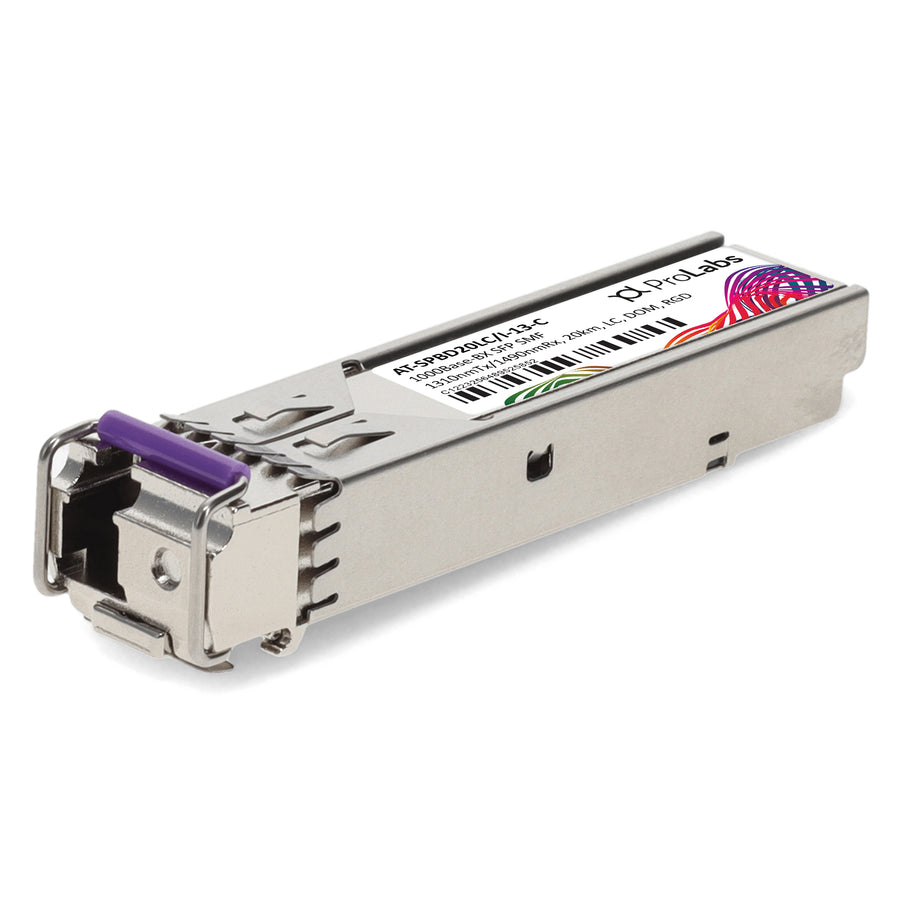 Prolabs Allied Telesis AT-SPBD20LC/I-13 Compatible TAA 1000Base-BX SFP Transceiver (SMF, 1310nmTx/1490nmRx, 20km, LC, DOM, -40 to 85C)