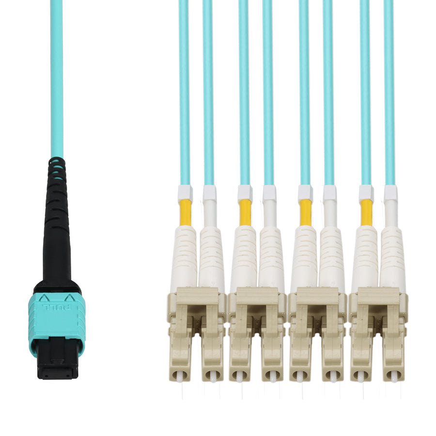  1.5m MPO/UPC to 4xLC/UPC Duplex Aqua OM4 LSZH 8-Strand Fiber Fanout Cable