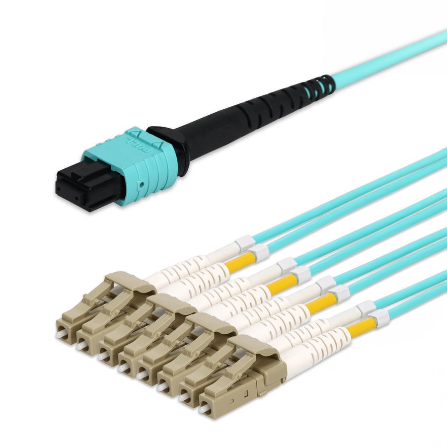  25m MPO/UPC to 2xLC Duplex (4xLC)/UPC Aqua OM4 LSZH 4-Strand Fiber Fanout Cable