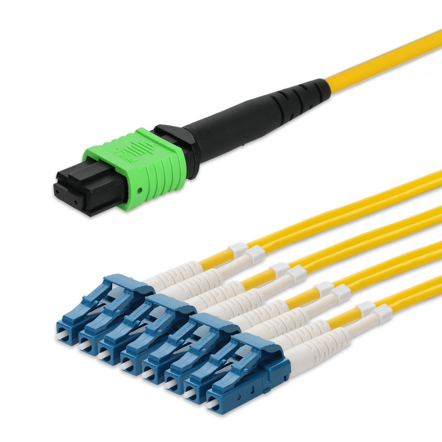  5m MPO/APC to 4xLC/UPC Duplex Yellow OS2 LSZH 8-Strand SMF Fiber Fanout Cable