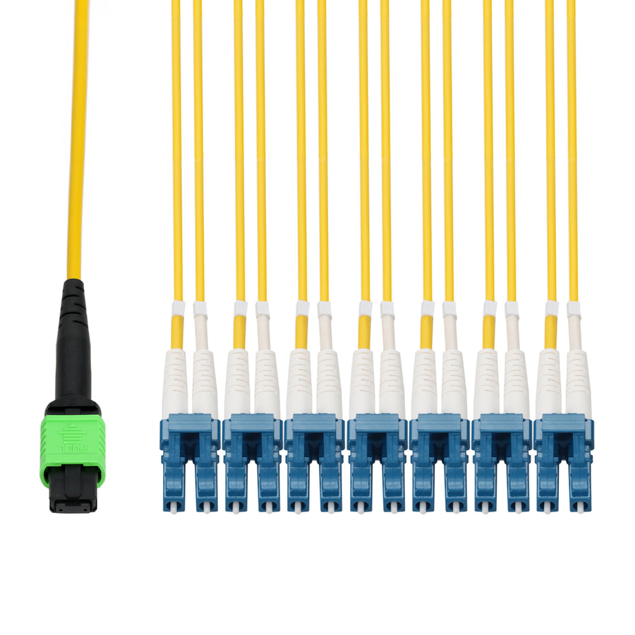  10m MPO/APC to 6xLC/UPC Duplex Yellow OS2 LSZH 12-Strand SMF Fiber Fanout Cable