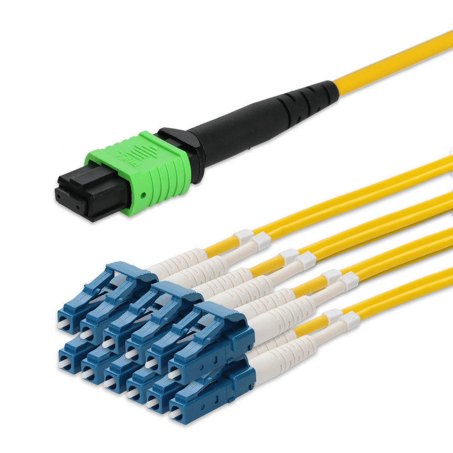  3m MPO/APC to 6xLC/UPC Duplex Yellow OS2 OFNR (Riser-Rated) 12-Strand SMF Fiber Fanout Cable