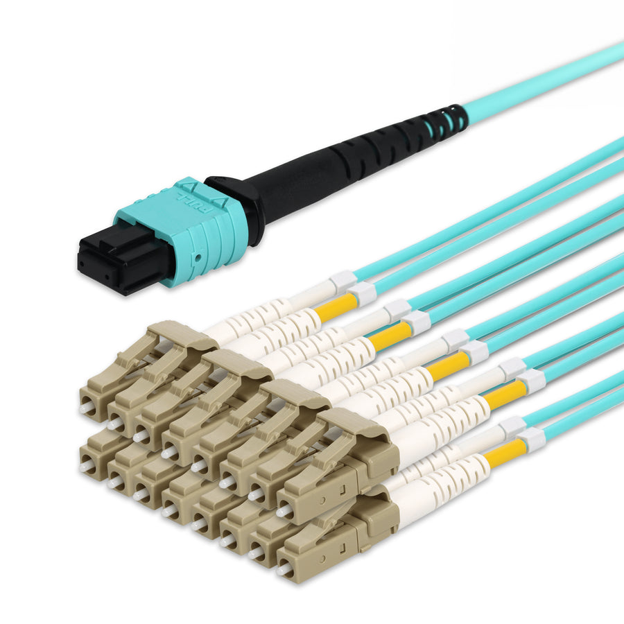  10m MPO/APC to 8xLC/UPC Duplex Yellow OS2 LSZH 16-Strand SMF Fiber Fanout Cable