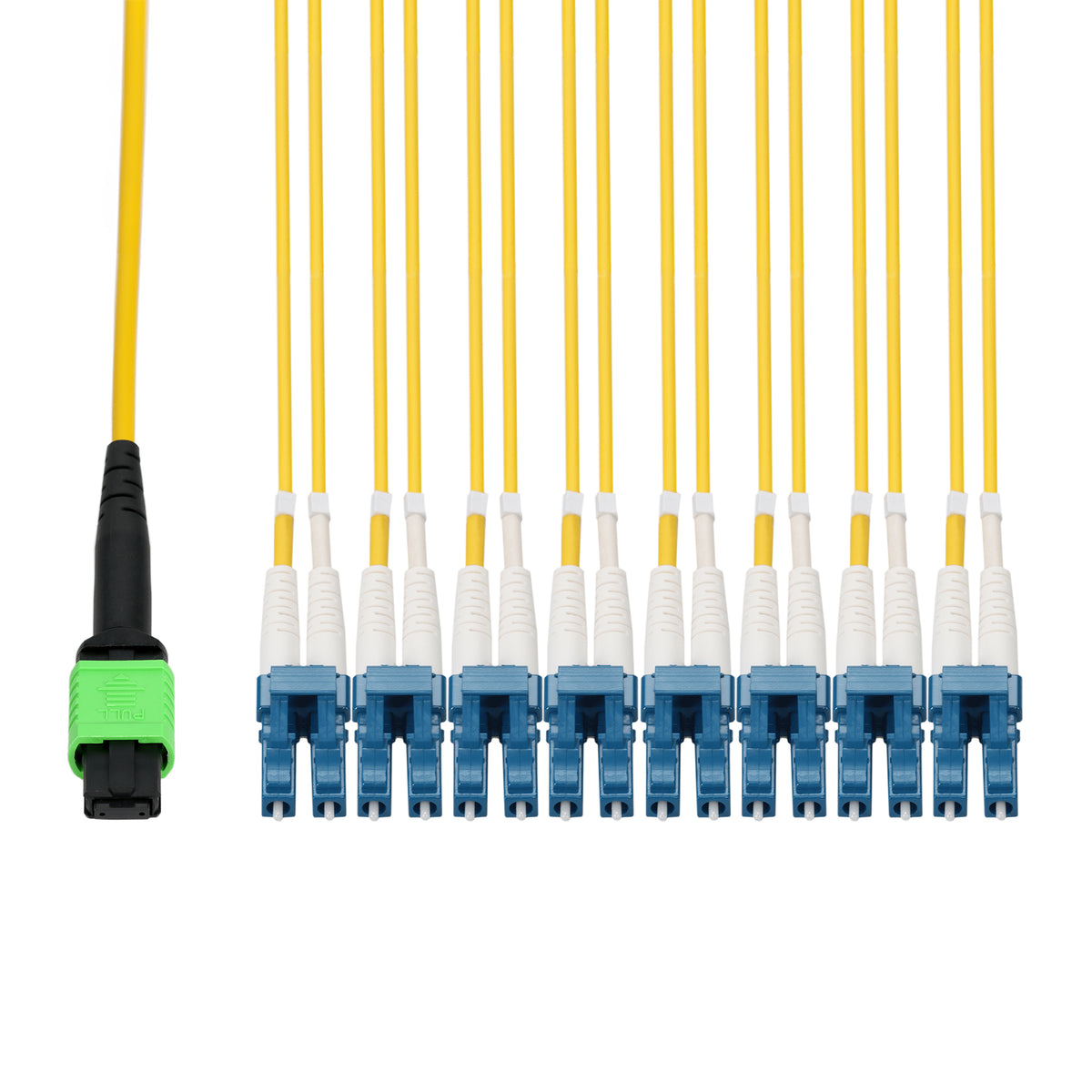  5m MPO/APC to 4xALC Duplex (8xALC)/APC Yellow OS2 LSZH 8-Strand SMF Fiber Fanout Cable