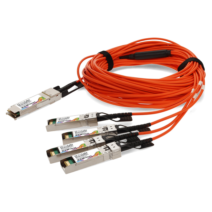 Prolabs MSA and TAA Compliant 40GBase-AOC QSFP+ to 4xSFP+ Orange Active Optical Cable (850nm, MMF, 20m)