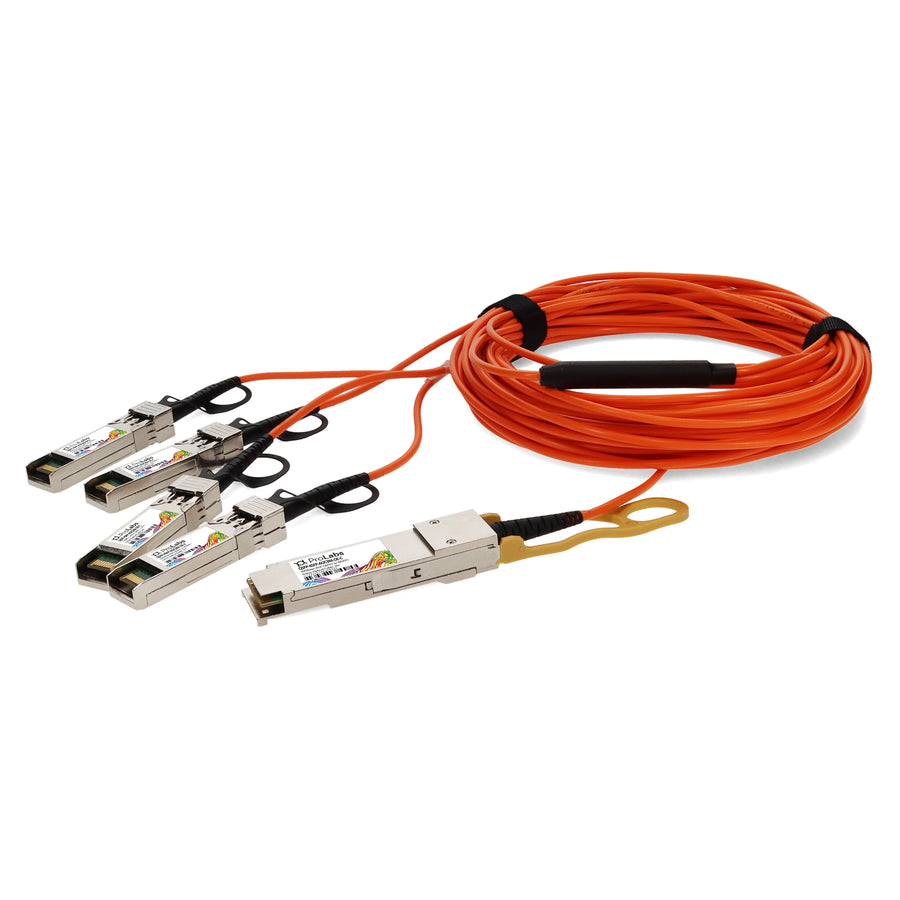 Prolabs MSA and TAA Compliant 40GBase-AOC QSFP+ to 4xSFP+ Orange Active Optical Cable (850nm, MMF, 3m)