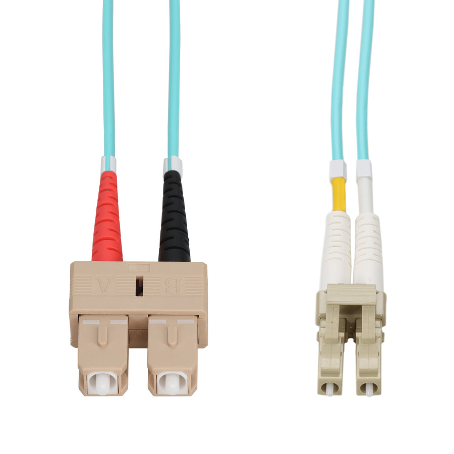  10m SC to LC Aqua OM4 Duplex Armored OFNR (Riser-Rated) Fiber Patch Cable