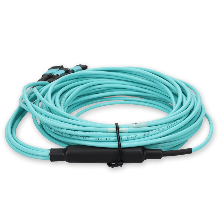  10m MPO-16/UPC to 4xMPO/UPC Aqua OM4 OFNR (Riser-Rated) 16-Strand Fiber Fanout Cable