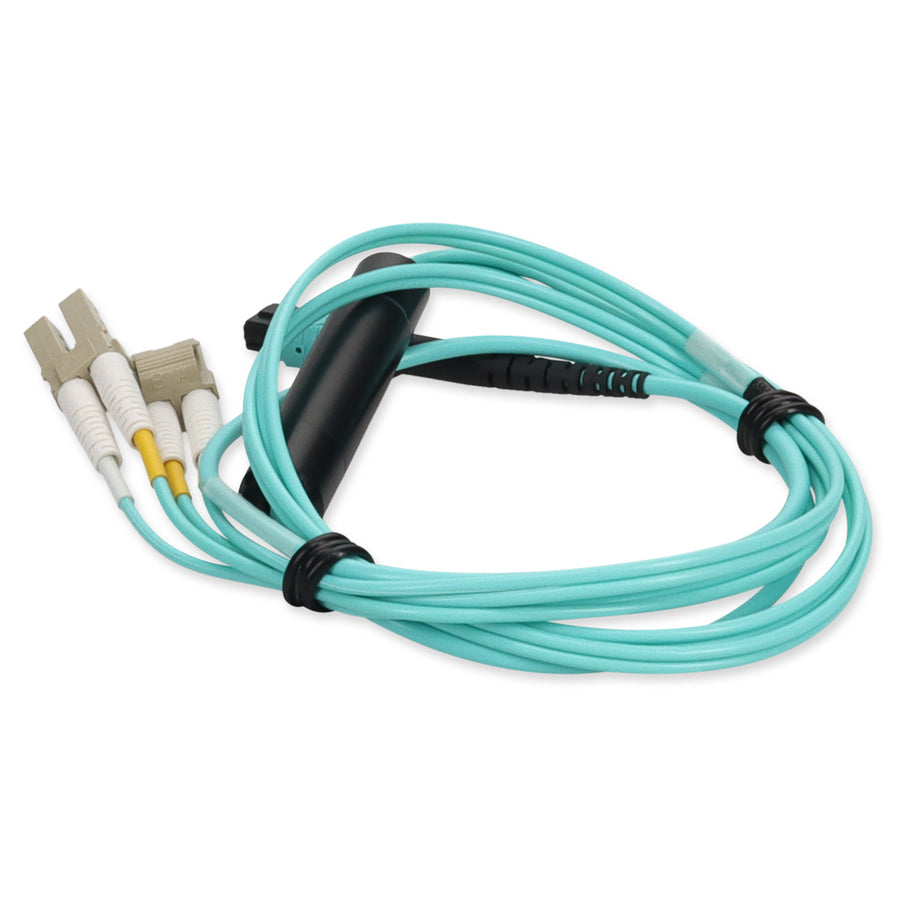 1m MPO/UPC to 2xLC Duplex (4xLC)/UPC Aqua OM4 OFNR (Riser-Rated) 4-Strand Fiber Fanout Cable