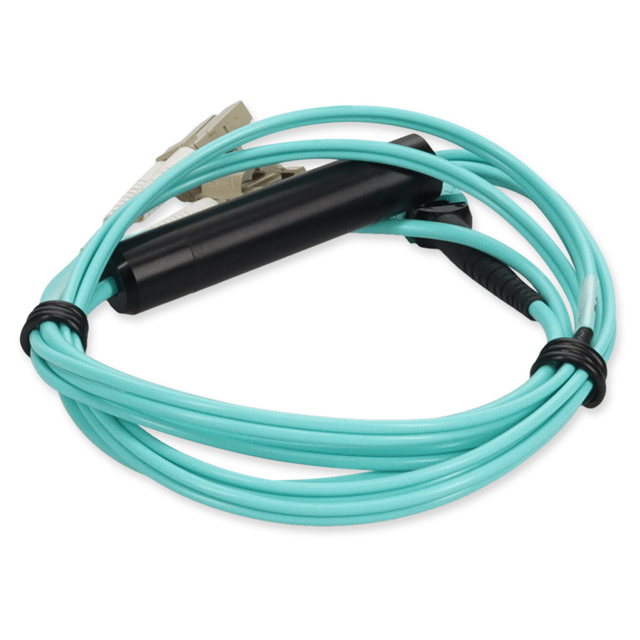  1m MPO/UPC to 2xLC Duplex (4xLC)/UPC Aqua OM4 OFNR (Riser-Rated) 4-Strand Fiber Fanout Cable