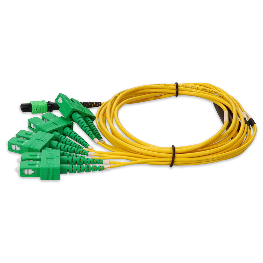  2m MPO/APC to 4xASC Duplex (8xASC)/APC Yellow OS2 OFNR (Riser-Rated) 8-Strand SMF Fiber Fanout Cable