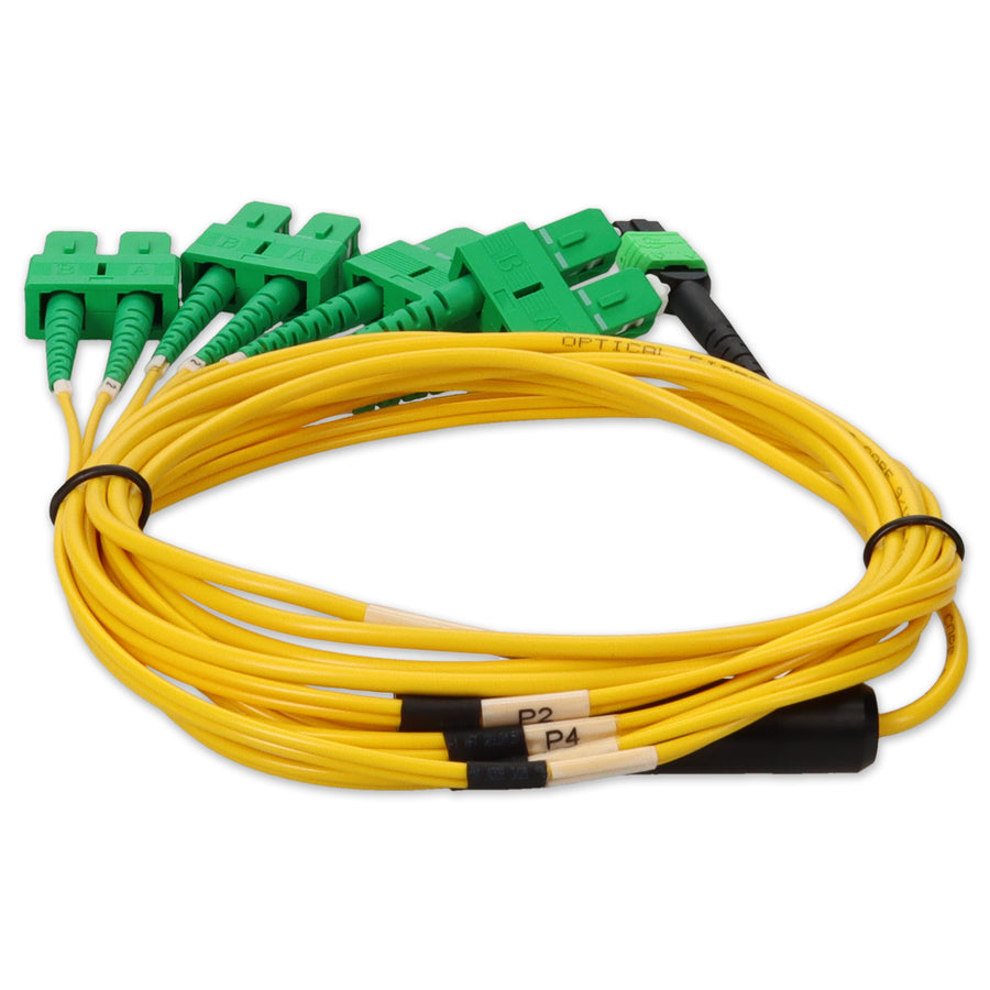  2m MPO/APC to 4xASC Duplex (8xASC)/APC Yellow OS2 OFNR (Riser-Rated) 8-Strand SMF Fiber Fanout Cable