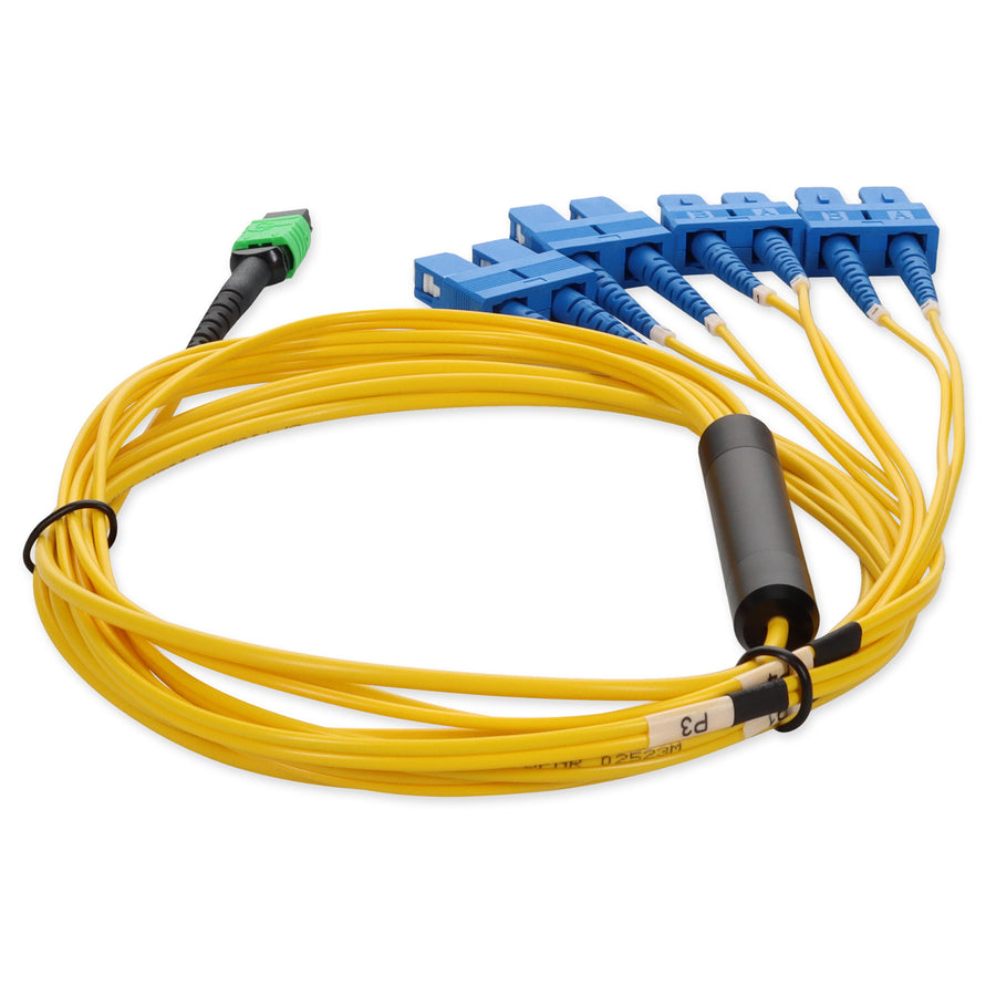  5m MPO/APC to 4xSC Duplex (8xSC)/UPC Yellow OS2 OFNR (Riser-Rated) 8-Strand SMF Fiber Fanout Cable